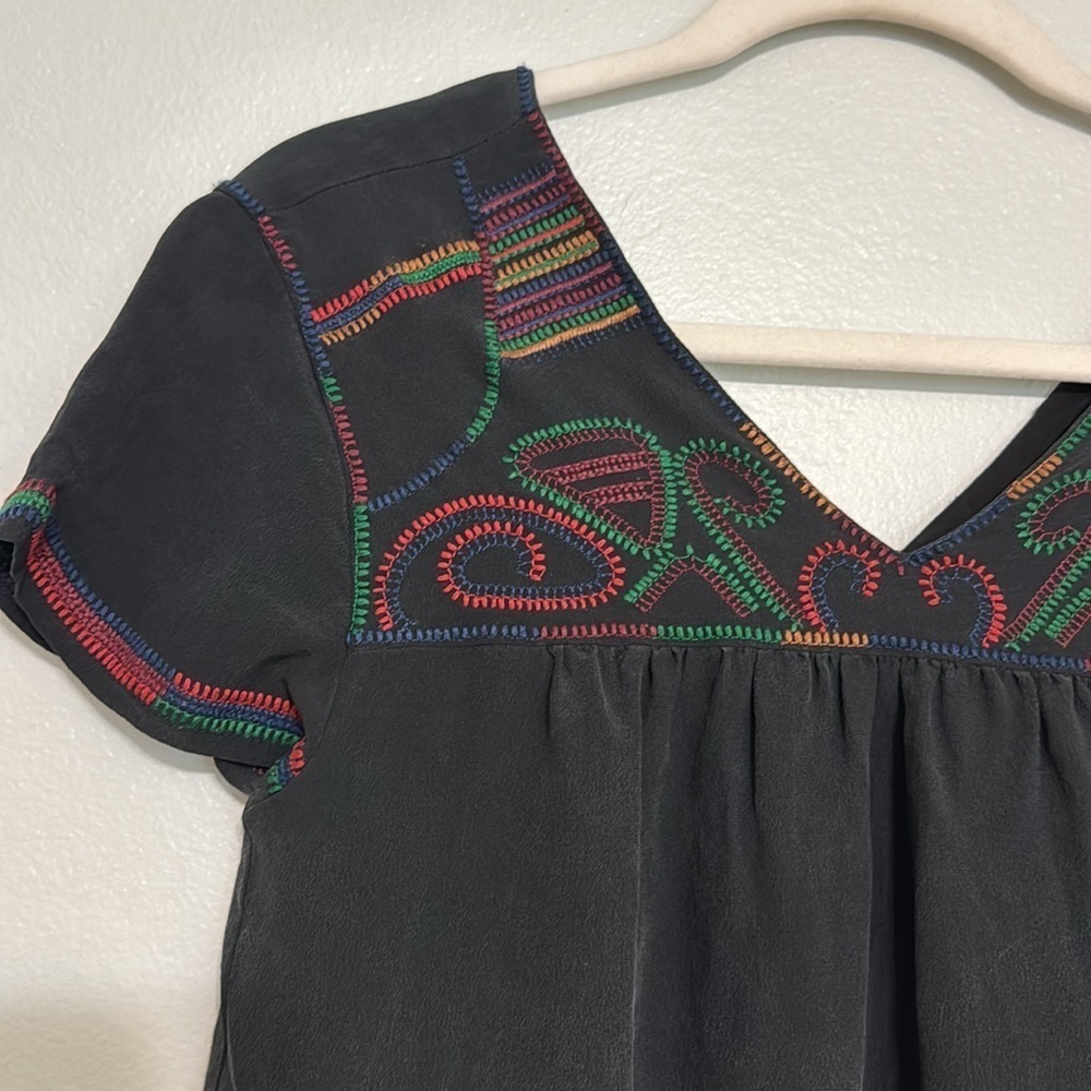 Madewell Silk V Neck Embroidered Dress - Picture 3 of 8